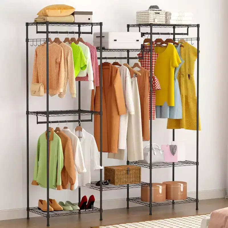Acekool Portable Closet Organizer with 4 Adjustable Hanging Rods and 8 Shelves, Metal Wardrobe Rack for Bedroom, 67x17.7