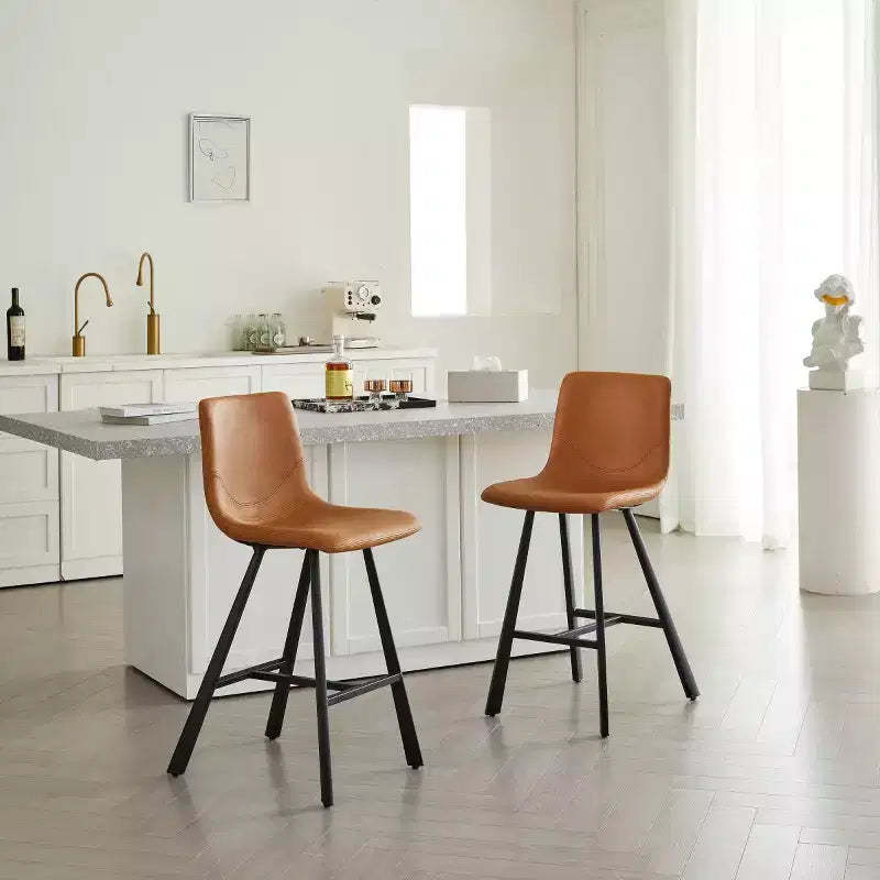 Set of 2 Counter Height Stools with Sturdy Black Metal Frame, Counter Stool Chairs for Kitchen Island, Home Bar, or Restaurant-Panipeachy