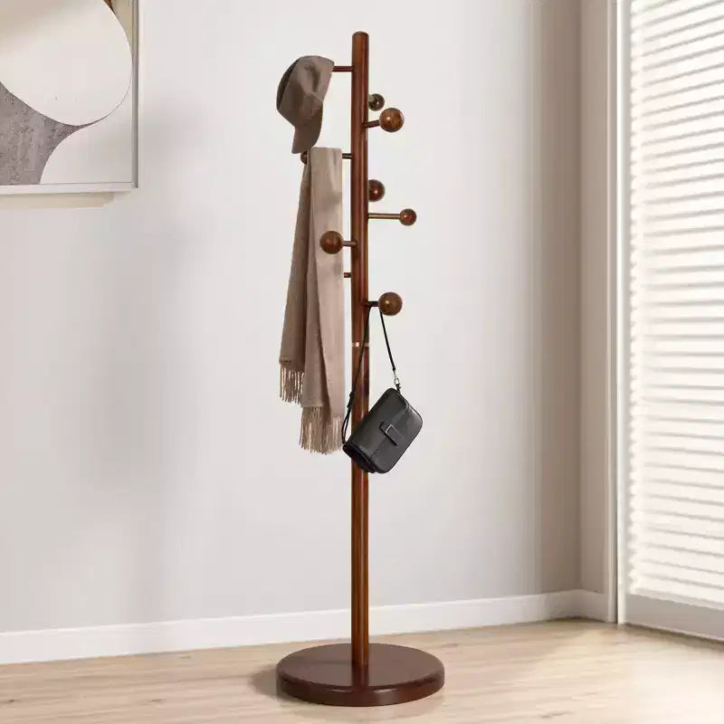 Bekrvio Wood Coat Rack Freestanding with 9 Hooks, Stable Round Base, Heavy Duty Hall Tree Coat Stand-72.4H x 15.4W