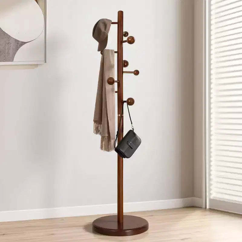 Bekrvio Wood Coat Rack Freestanding with 9 Hooks, Stable Round Base, Heavy Duty Hall Tree Coat Stand-72.4H x 15.4W