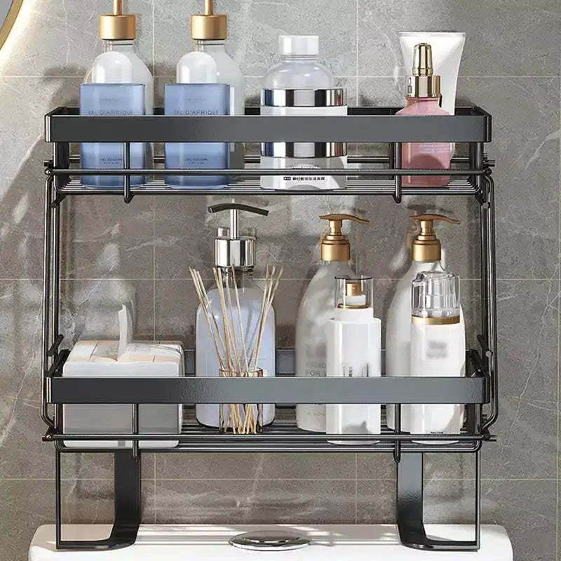 Over Toilet Storage Shelf No Drill Carbon Steel Bathroom Organizer, Single or Double Layer Freestanding Shelf Black