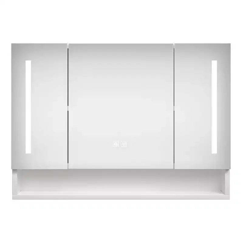 CASAINC 39x28 Inch Aluminum Bathroom Mirror Cabinet with LED Lights and Storage Compartments
