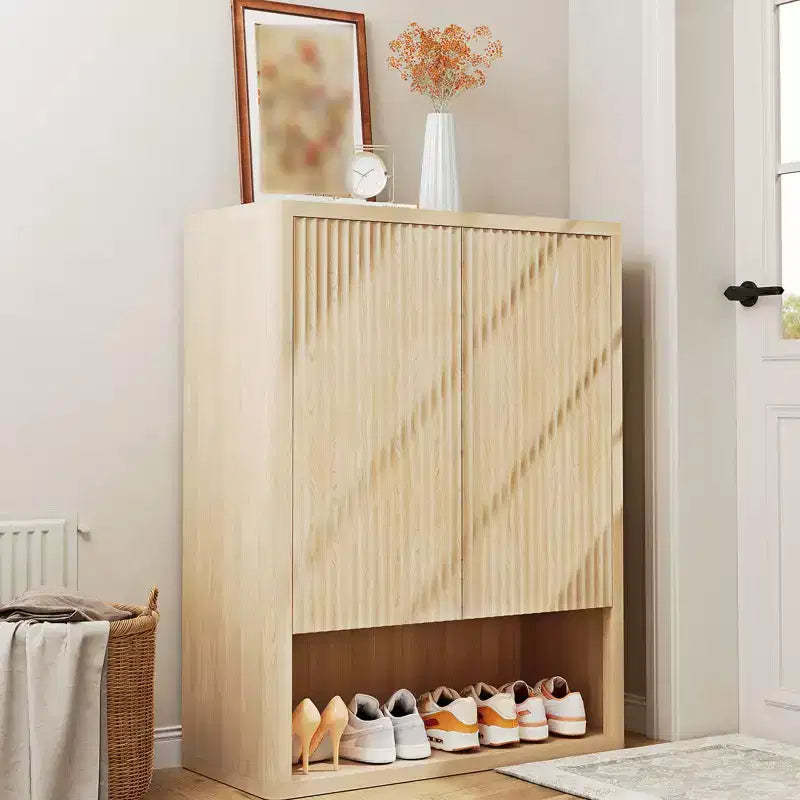 Entryway Shoe Cabinet with Doors, Wooden 5 Tier Shoe Storage Cabinet with Adjustable Shelves, Fluted Freestanding Shoe Rack Organizer for Living Room