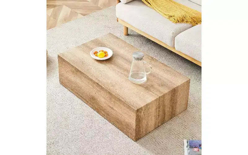TUYOHW Minimalist Rectangular Coffee Table, Ready-to-Use Center Table for Living Room, Modern MDF Tea Table with Natural Texture