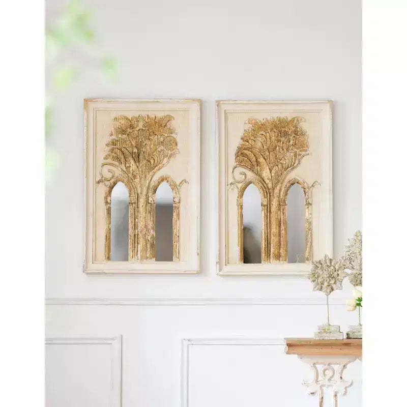 20.1 x 29.9 Inch Mid Century Modern Wall Mirror with Gold Leaf Details Set of 2