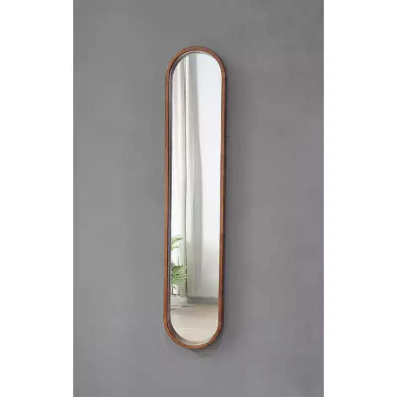 9.5 x 47.2 Inch Elongated Oval Wall Mirror with Brown Rubber Frame