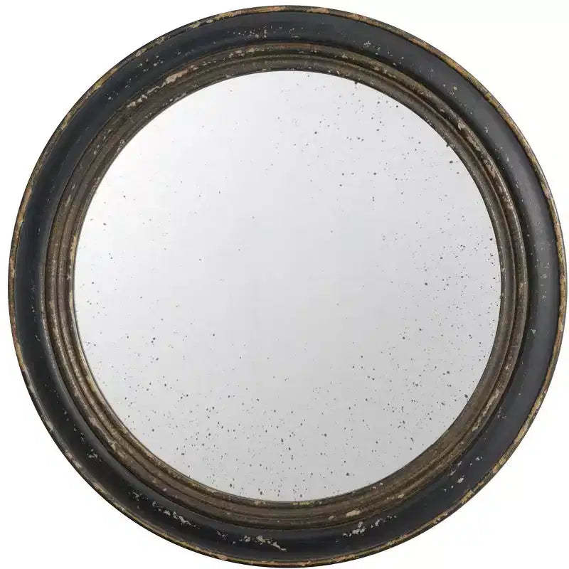 23.5 Inch Round Wall Mirror with Black Wooden Frame