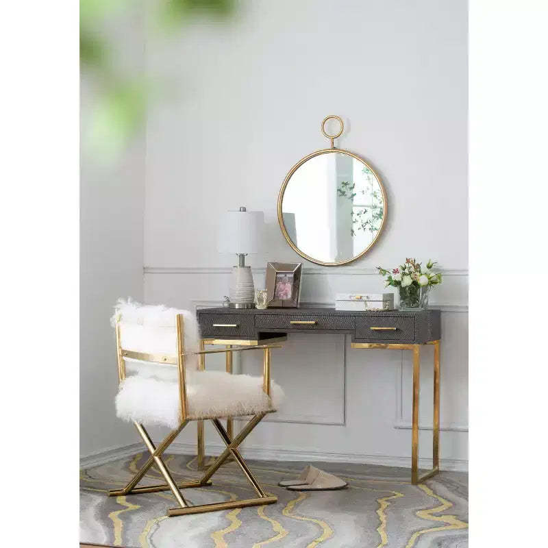 22 x 28 Inch Round Wall Mirror with Gold Iron Frame