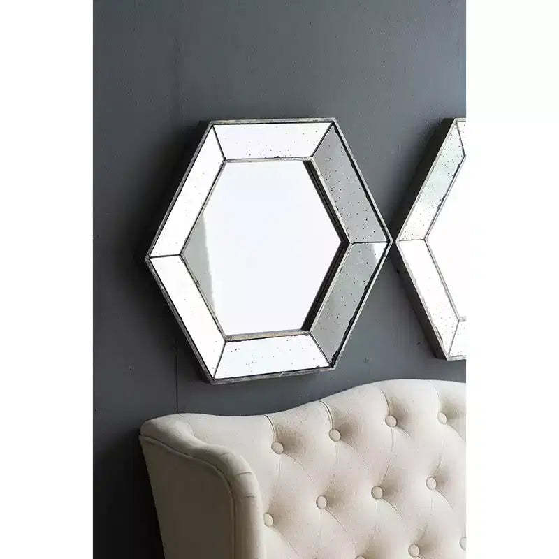 21 x 18 Inch Hexagon Wall Mirror with Traditional Silver Finish