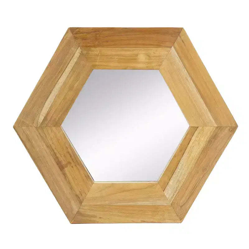 18.5 x 18.5 Inch Hexagon Wall Mirror with Natural Wood Frame