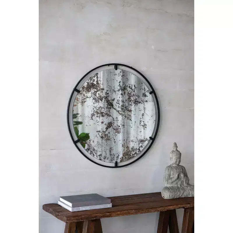 31.5 Inch Industrial Style Round Wall Mirror with Metal Frame