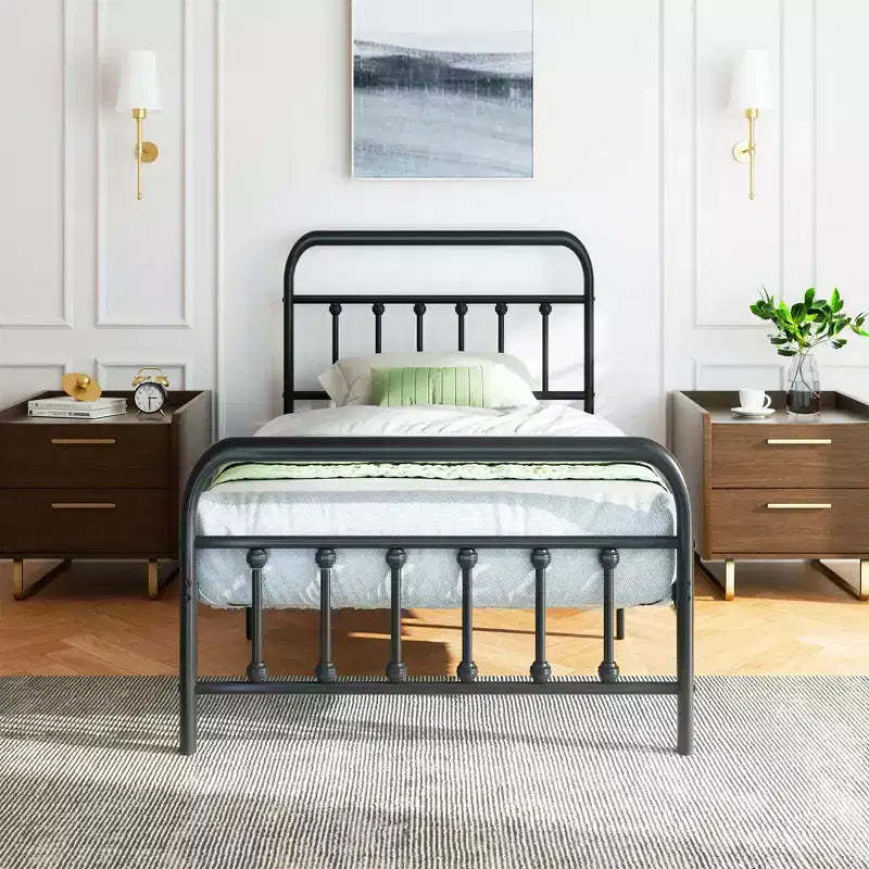 Celebalcony Twin Size Metal Platform Bed Frame with Headboard & Footboard, Steel Slat Mattress Foundation,Under Bed Storage No Box Spring Needed,Black