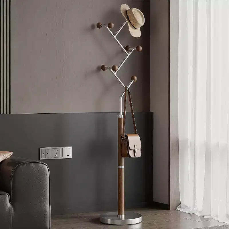 Bekrvio Heavy Marble Base Freestanding Coat Rack, Extra-Stable Metal Coat Tree with 8/9 Solid Wood Hooks for Clothes, Hats & Bags
