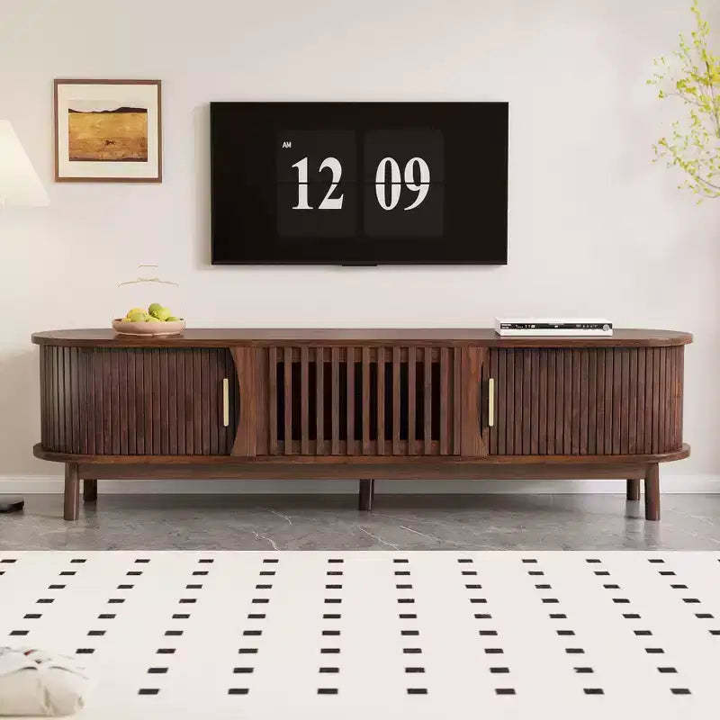 PexFix 66.9 Modern Farmhouse TV Stand for 75 TVs Wood Entertainment Center with Storage Cabinet TV Console Table for Living Room Bedroom Brown