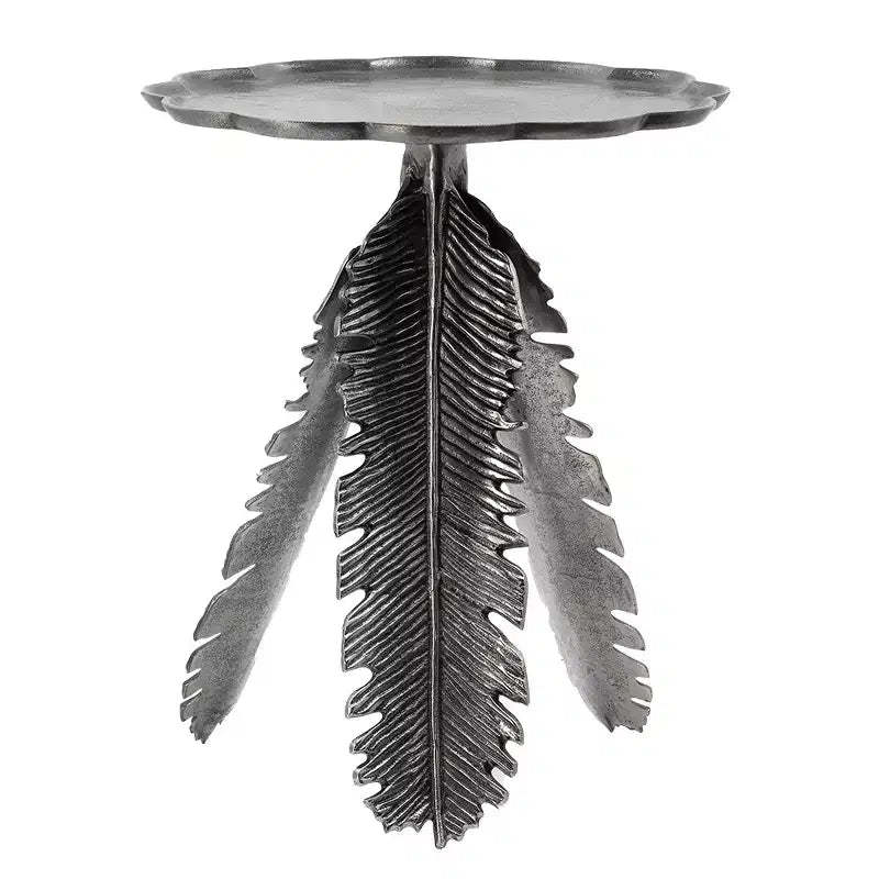 Leaf Design Side Table Silver Antique Finish 16.9x16.9x19.7