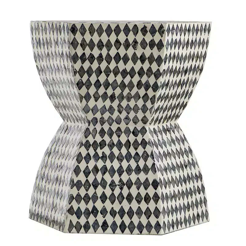 Hexagonal Garden Capiz Stool Accent Table Black White 15x13x17