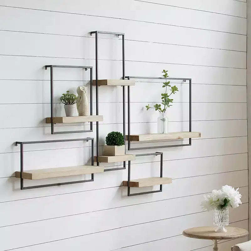 Iron and Wood Wall Shelf Hanging Decor 15.7x5.9x17.7