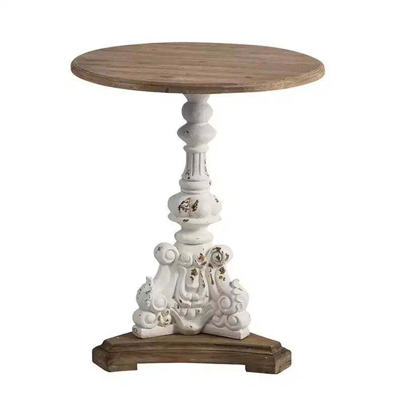 Antique White Round Side Table Classic Design D26x31