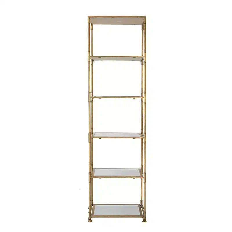Antique Gold Six Tier Mirrored Shelving Unit 20x14x70.5