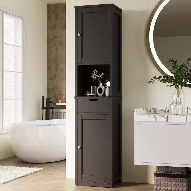 Celebalcony Tall Bathroom Storage Cabinet,with Doors and Drawer, Freestanding Narrow Bathroom Organizer with Adjustable Shelves for Small Space