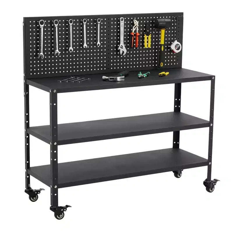 COZONY Workbench with Pegboard, Steel Frame Work Table w/ Storage Shelves for Garage & Workshop