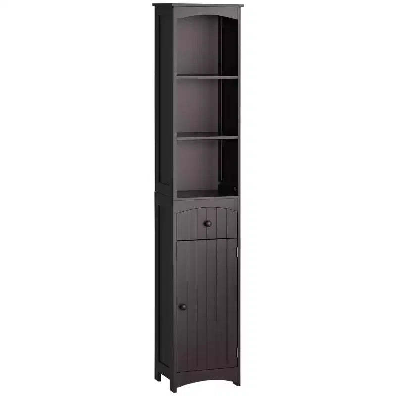 Tall Narrow Bathroom Storage Cabinet with Shelves and Doors, Slim Linen Floor Cabinet