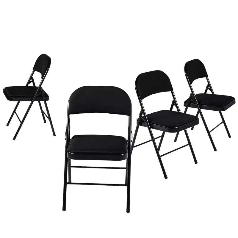 HomeRoots Set of Four Black Faux Leather and Steel Folding Chairs