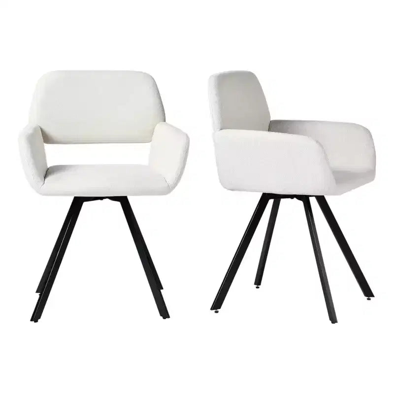 HomeRoots Set of Two Beige and Black Fabric and Steel Dining Arm Chairs