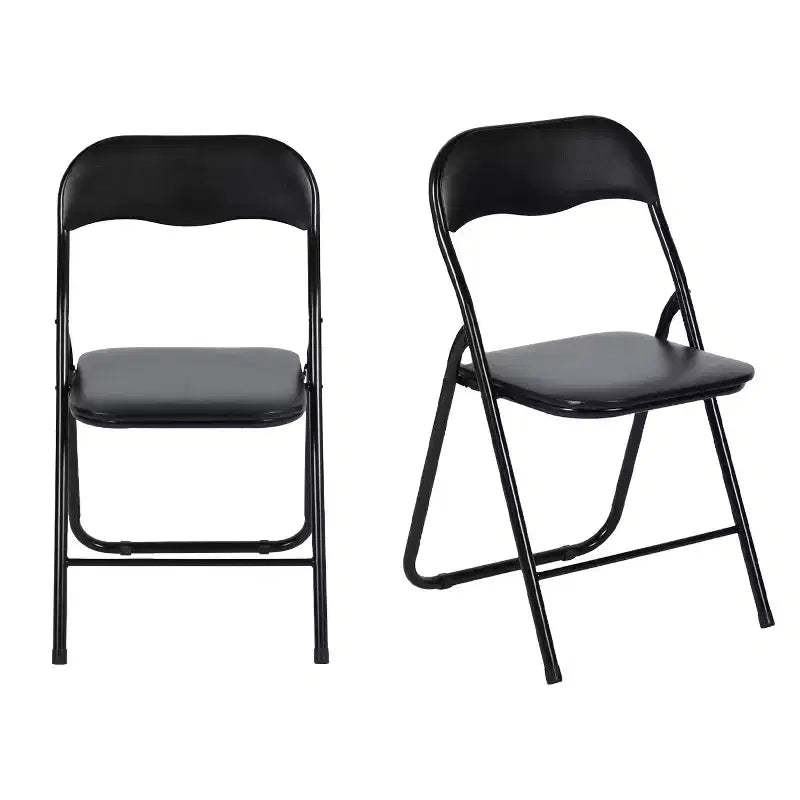 HomeRoots Set of Two Black Faux Leather and Steel Folding Chairs
