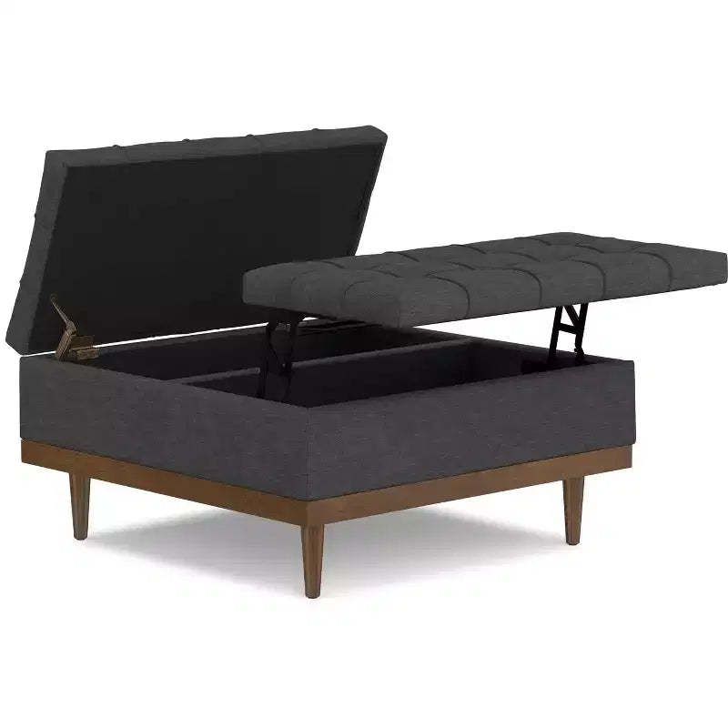 Tiana 36 inch Wide Contemporary Rectangle Storage Ottoman in Slate Grey Polyester Linen