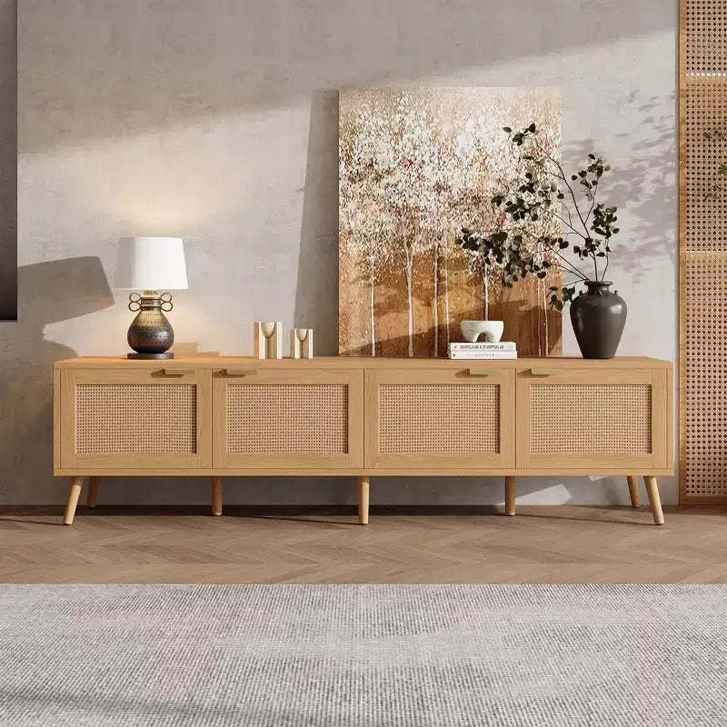 GDFStudio Primo 70 Boho TV Stand for 80 TVs, with Rattan Doors & Cable Hole