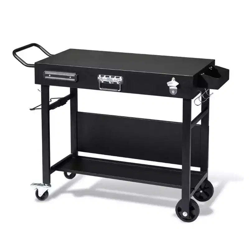 Karl Home Portable 4-Wheel Collapsible BBQ Prep Table Black Outdoor Grill Station