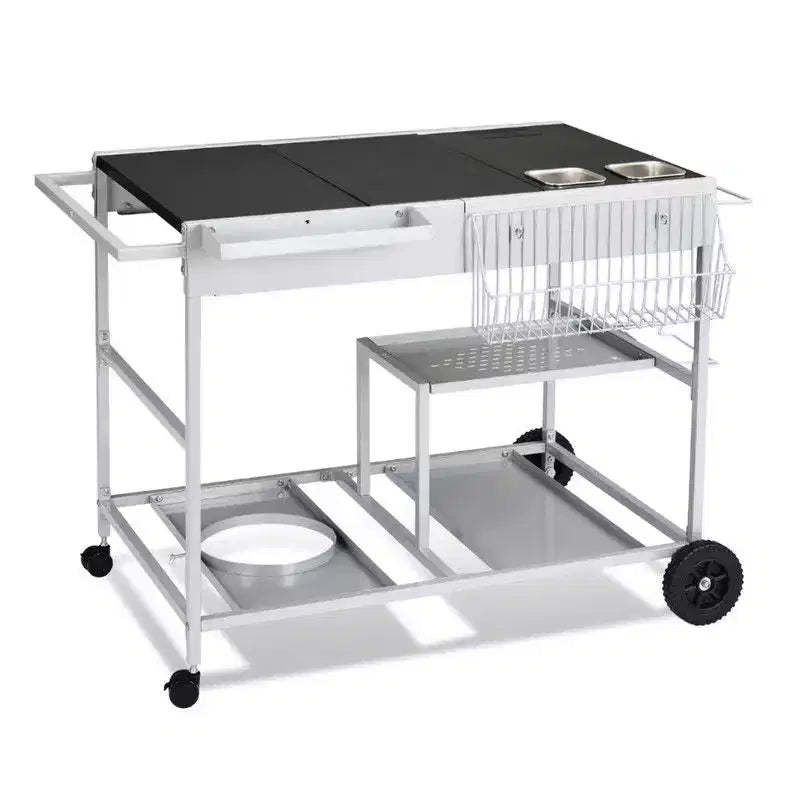 Karl Home 4-Wheel Silver BBQ Cart Stainless Steel Top with Seasoning Tray