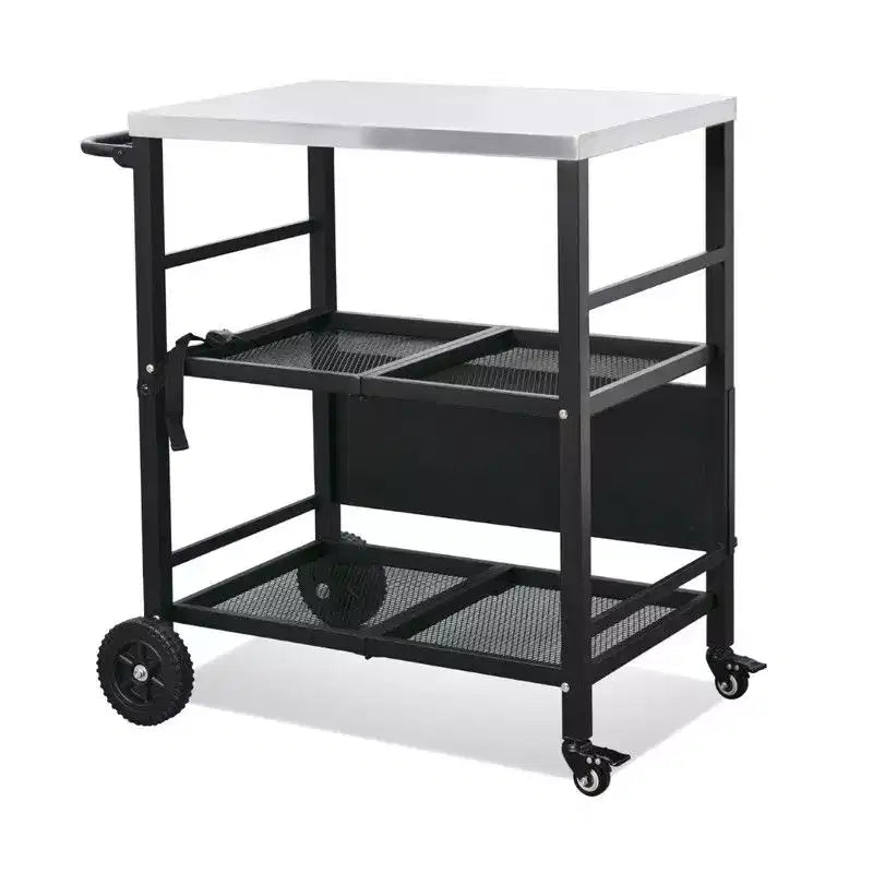 Karl Home 4-Wheel Foldable BBQ Cart Grill Station with Stainless Steel Top and Foldable Shelf