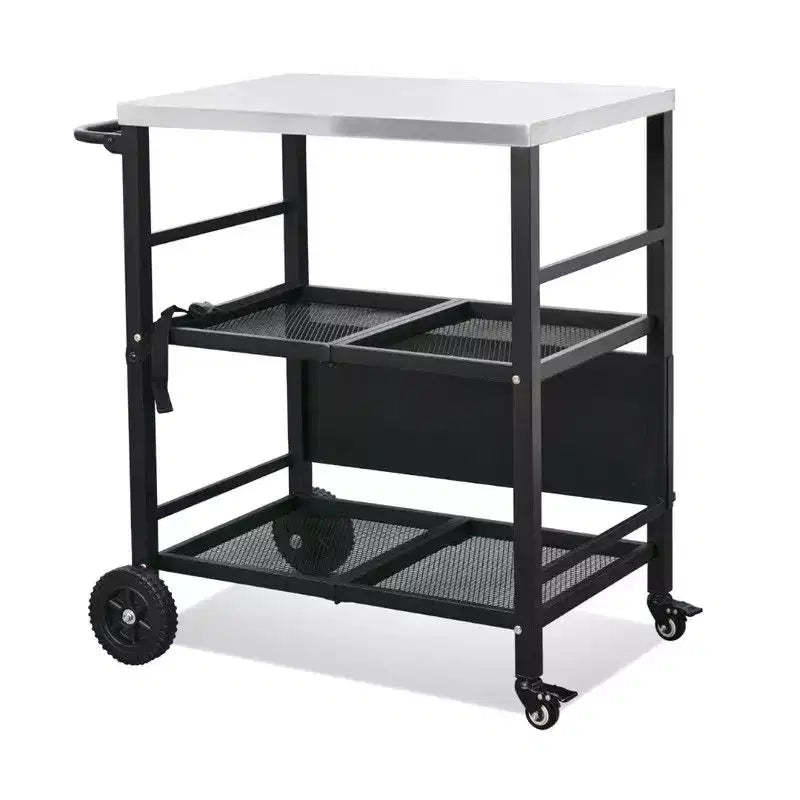 Karl Home 4-Wheel Foldable BBQ Cart Grill Station with Stainless Steel Top and Foldable Shelf