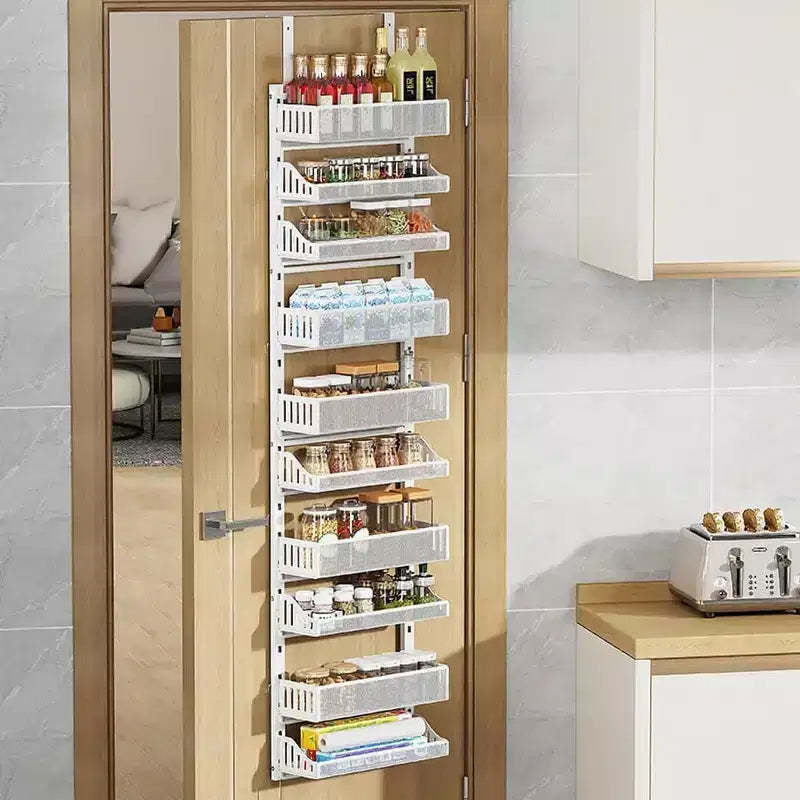 White Multi-Layer Adjustable Over-the-Door Hanging Rack - For Kitchen Condiment & Bathroom Storage