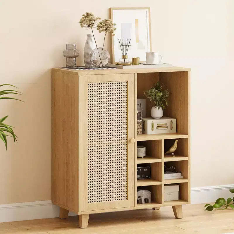 JVNOXK 34-inch Medieval-Style Storage Sideboard with Wine Rack Function, Suitable for Home Dining Rooms and Living Rooms, Natural
