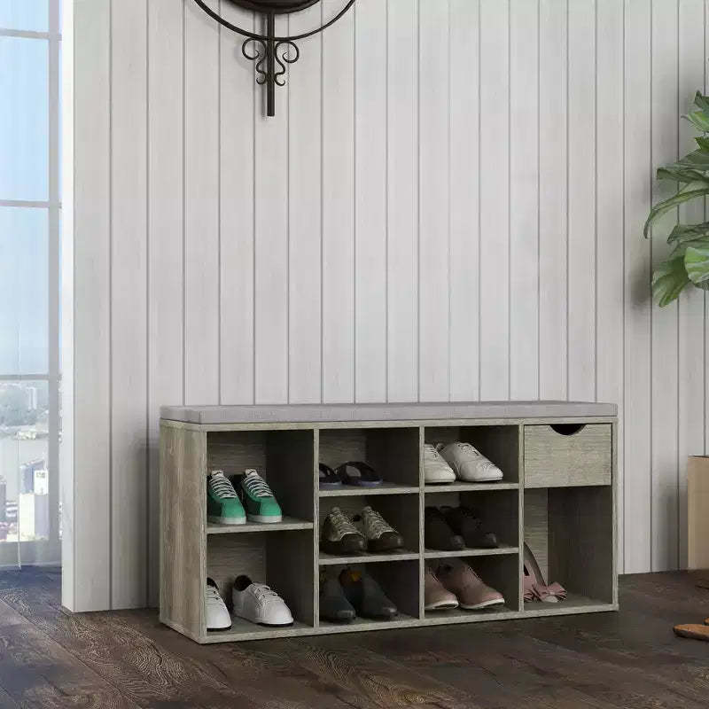 Shoe Change Stool with Cushioned Seat, Shoe Changing Bench with Organizer for Entryway, Living Room