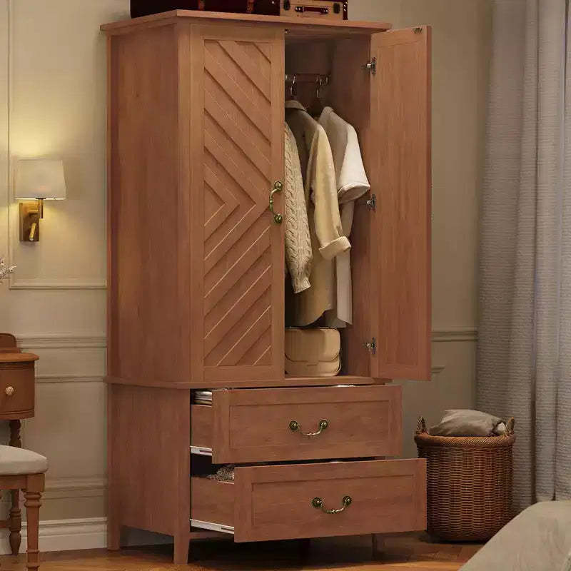 COZONY Farmhouse Wardrobe Armoire Closet with Hanging Rod and Drawers, 71 Freestanding Storage Cabinet, Retro Brown