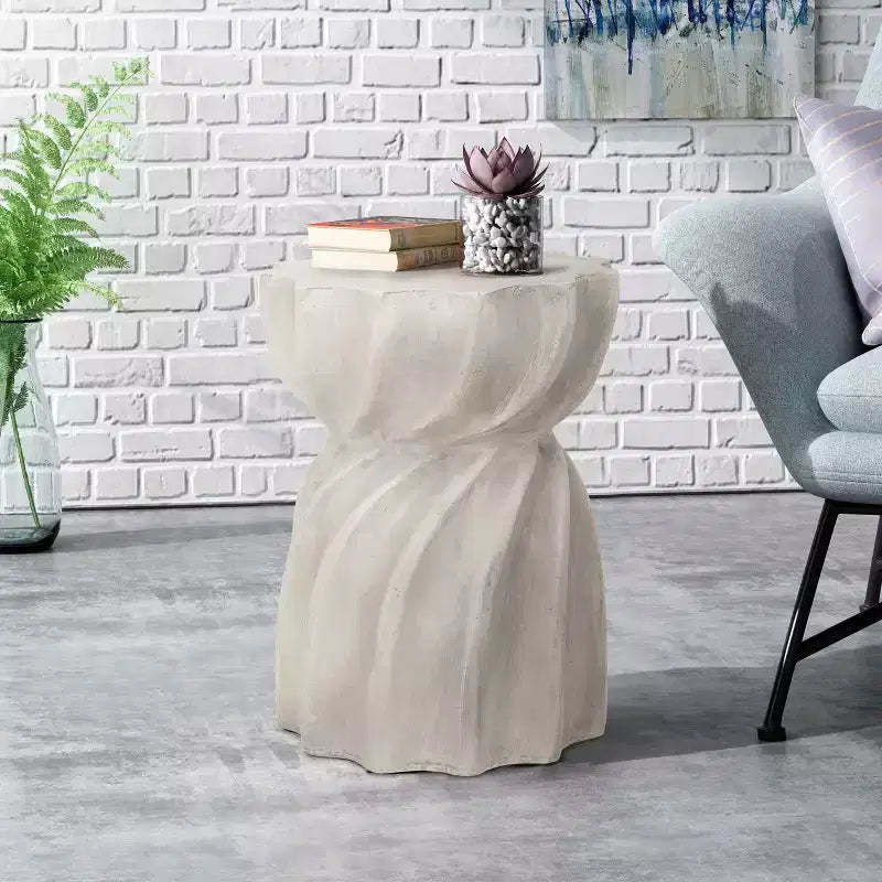 MAYEERTY Lightweight Concrete Outdoor Side Table, Sunburst Top Hourglass Shape