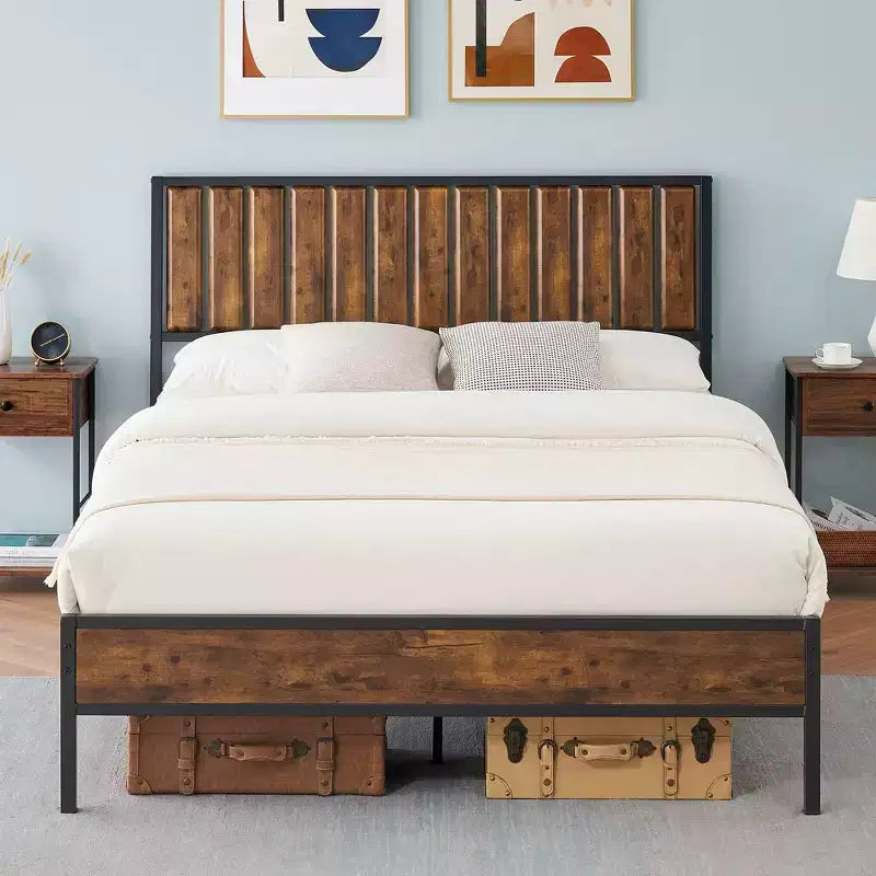 COZONY Full Size Platform Bed Frame with Wooden Headboard & Footboard, 14 Steel Bar Support, Noise Free