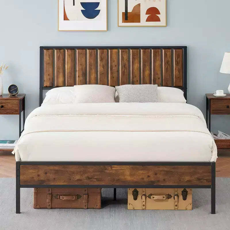 COZONY Full Size Platform Bed Frame with Wooden Headboard & Footboard, 14 Steel Bar Support, Noise Free