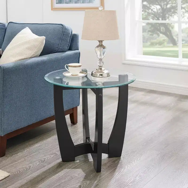 MAYEERTY 23.5 inch Round Glass COffee Table Black Round Coffee Table Center Table with Glass Top for Office Living Room