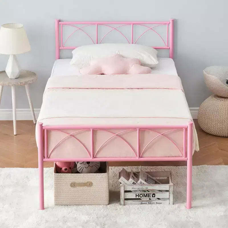 COZONY 14 Inch Twin Bed Frame with Headboard/Footboard, Pink Platform Bed with Underbed Storage