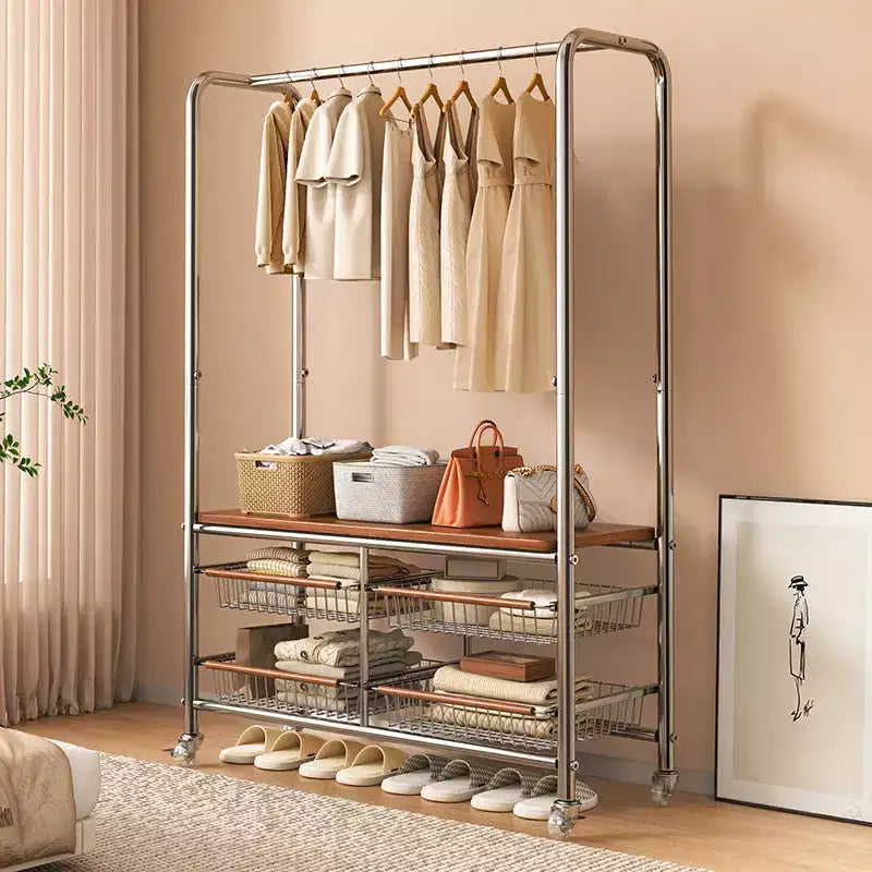 AEELLEEA Heavy Duty Rolling Laundry Cart with Hanging Rack & Storage for Bedroom/Laundry Room