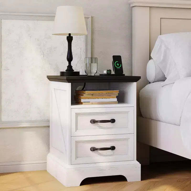COZONY Nightstand with 2 Drawers & Open Shelf, Bedside Table for Bedroom & Living Room