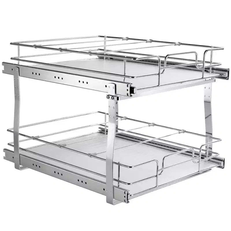 VIYET 2-Tier 20W21D Slide Out Cabinet Shelves, Heavy Duty Chrome Steel Pull Out Drawers, Under Sink/Kitchen/Bathroom