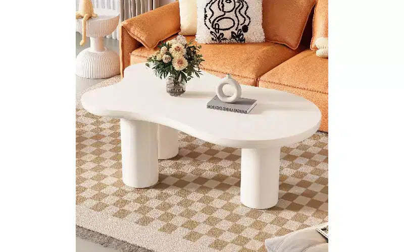 TUYOHW Cloud-Shaped MDF Coffee Table with Round Edge, Thick Cylindrical Legs Center Table for Living Room, Irregular End Table with 3 Sturdy Legs