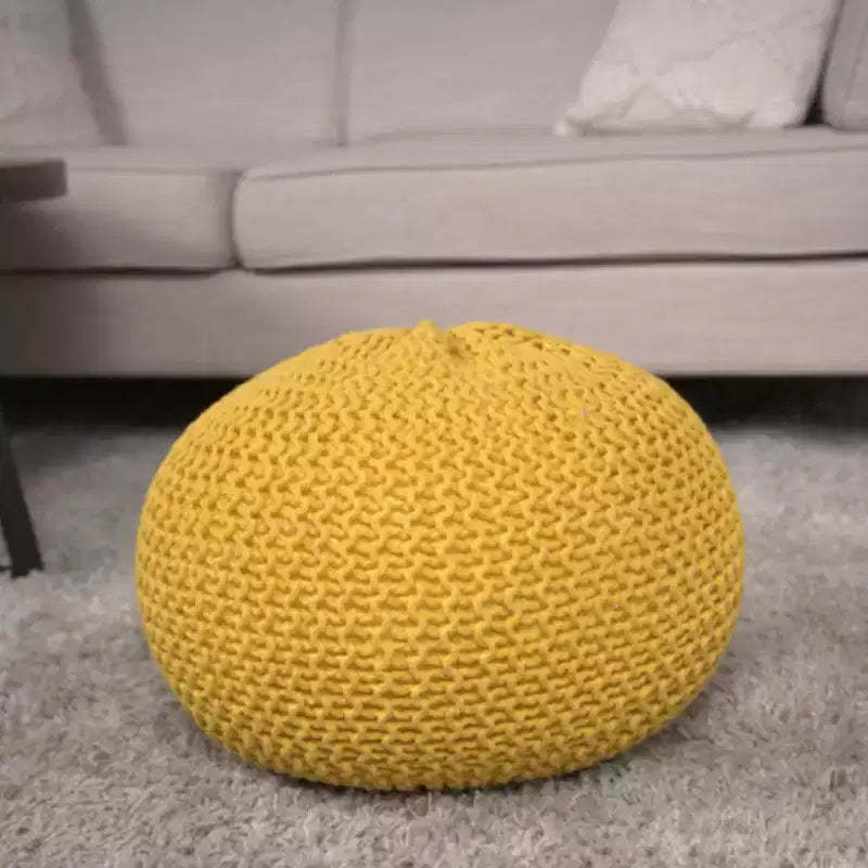 TUYOHW 20 Modern Round Ottoman Pouf with Knitted Design Small Ottoman Floor Cushion Foot Stool for Living Room, Bedroom, Entryway