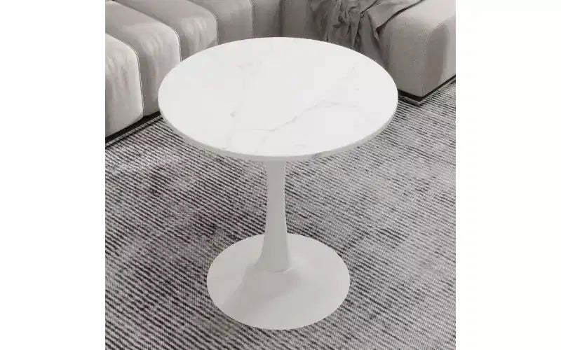 TUYOHW Round Coffee Table with Textured Marble Tabletop, Modern Center Table for Living Room, Pedestal Table/Sofa Side Table/Dining Table for 2-4